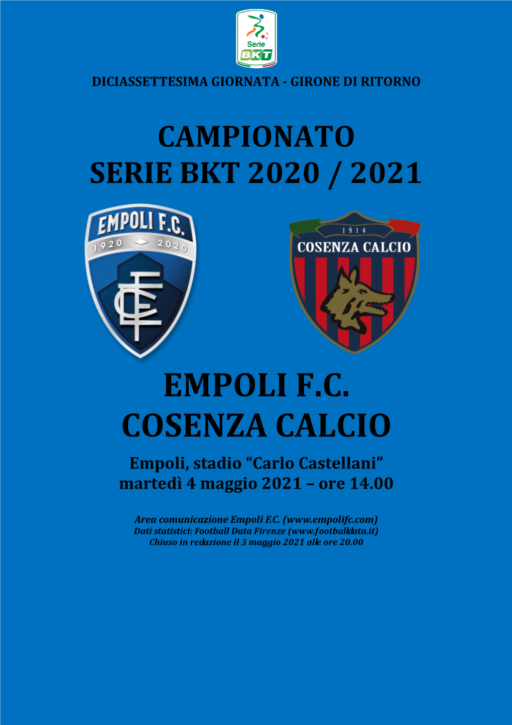 Cartella Stampa Empoli-Cosenza -36° Giornata Serie B