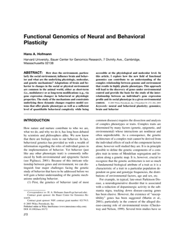 Functional Genomics of Neural and Behavioral Plasticity