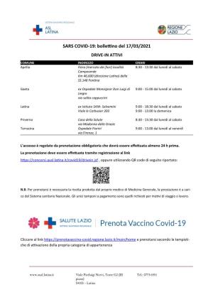 SARS COVID-19: Bollettino Del 17/03/2021