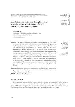 East Asian Economies and Their Philosophy Behind Success: Manifestation of Social Constructs in Economic Policies