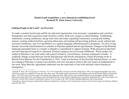 Zionist Land Acquisition: a Core Element in Establishing Israel Kenneth W
