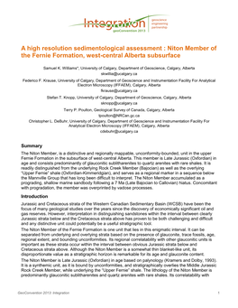 A High Resolution Sedimentological Assessment : Niton Member of the Fernie Formation, West-Central Alberta Subsurface