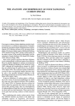 The Anatomy and Morphology Cushion Species Tasmanian