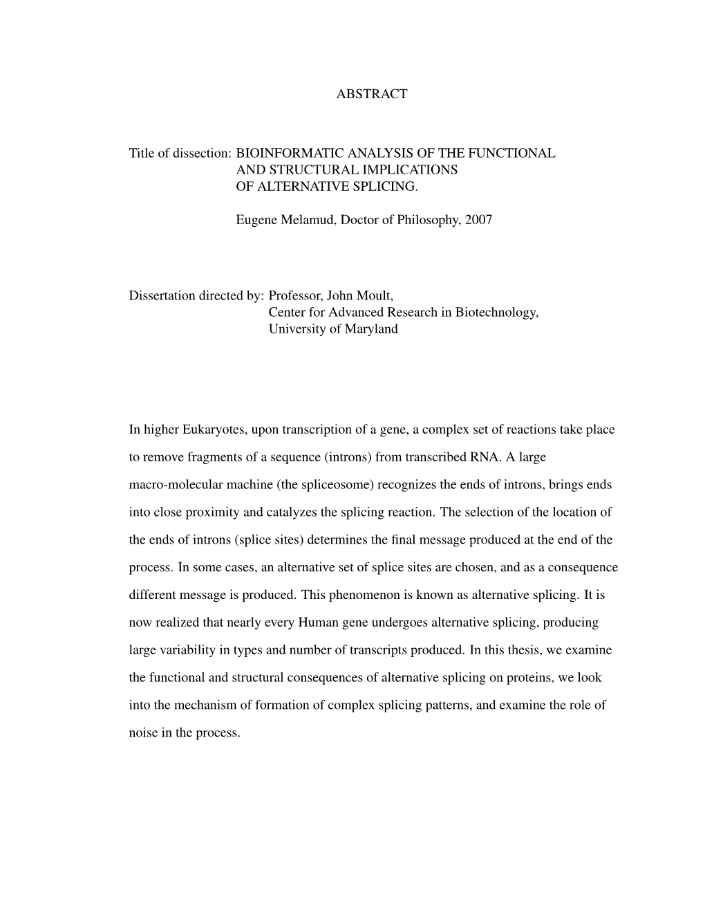 ABSTRACT Title of Dissection: BIOINFORMATIC ANALYSIS