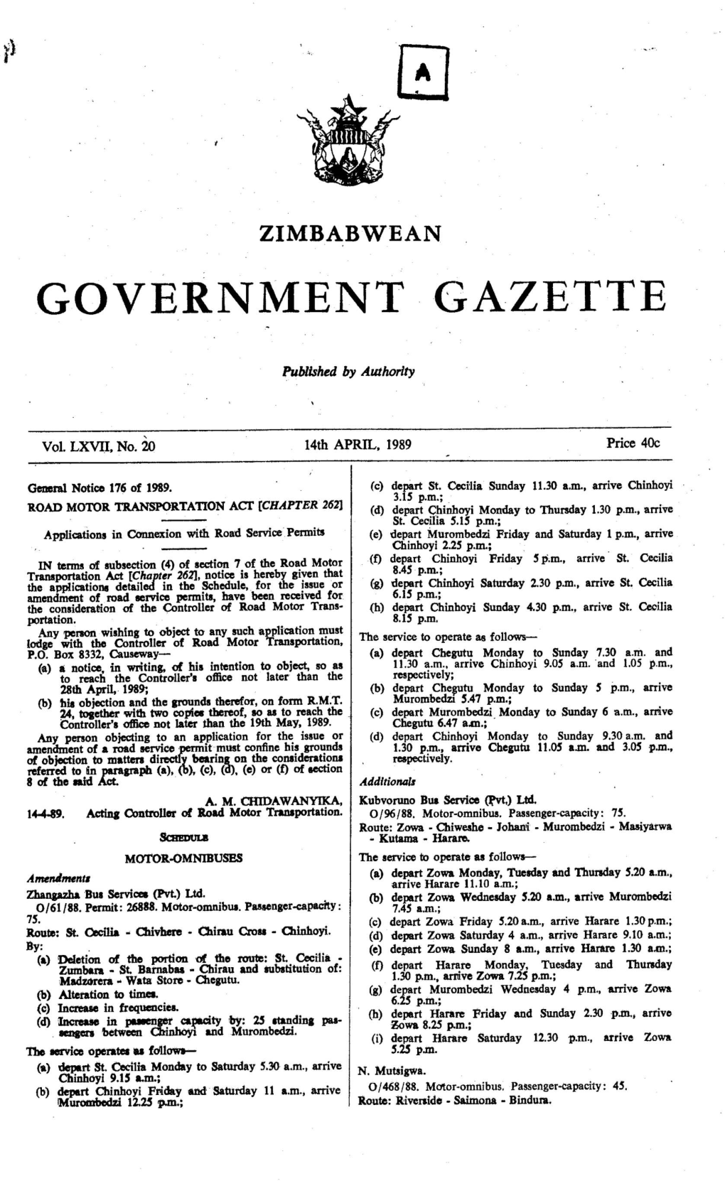 Zimbabwean Government Gazette