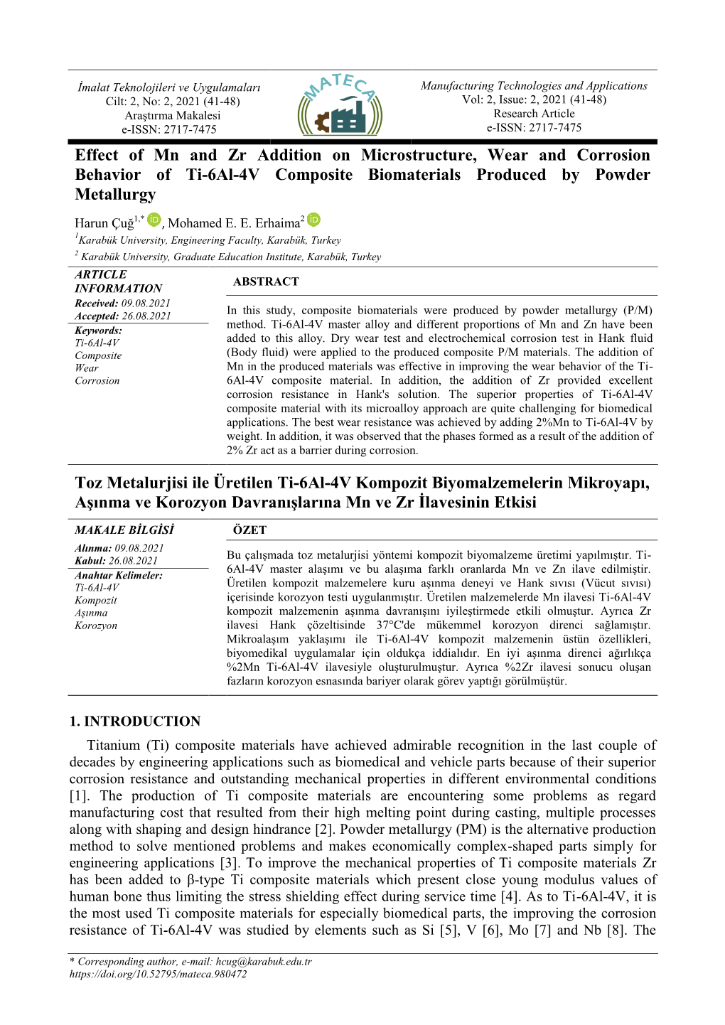 Effect of Mn and Zr Addition on Microstructure, Wear and Corrosion Behavior of Ti-6Al-4V Composite Biomaterials Produced by Powder Metallurgy