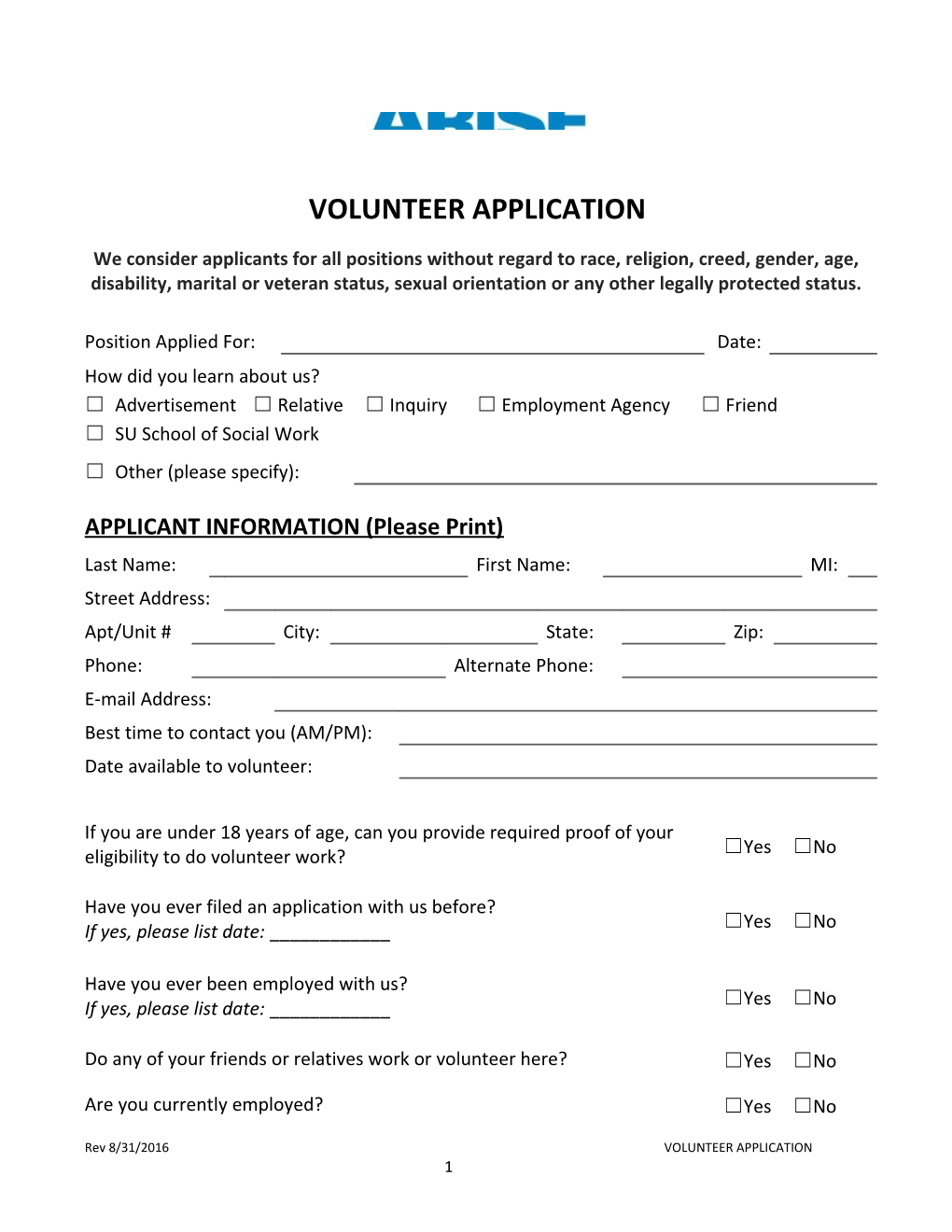 APPLICANT INFORMATION (Please Print)