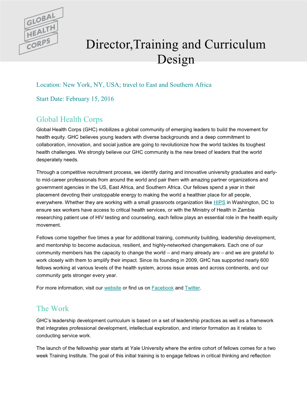 Director,Training and Curriculum Design 2 O Stay Current on Best Practices in Leadership Development Field, As It Relates to Pursuing Health Equity and Social Justice