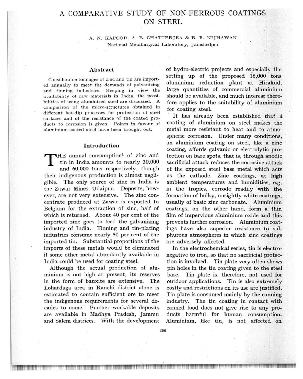 A Comparative Study of Non-Ferrous Coatings on Steel