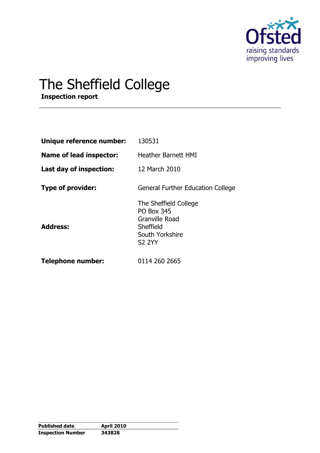 The Sheffield College Inspection Report