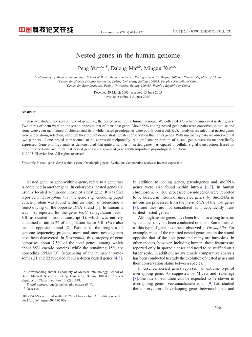 Nested Genes in the Human Genome