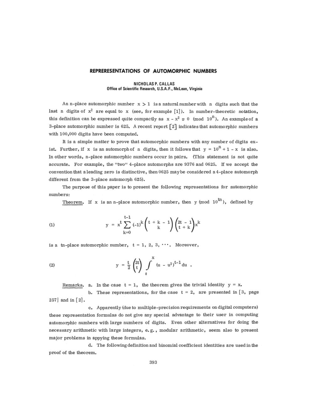 « I K Mt + K Jx K=0 X / \ / Is a Tn-Place Automorphic Number, T = 1, 2S 3, • • •