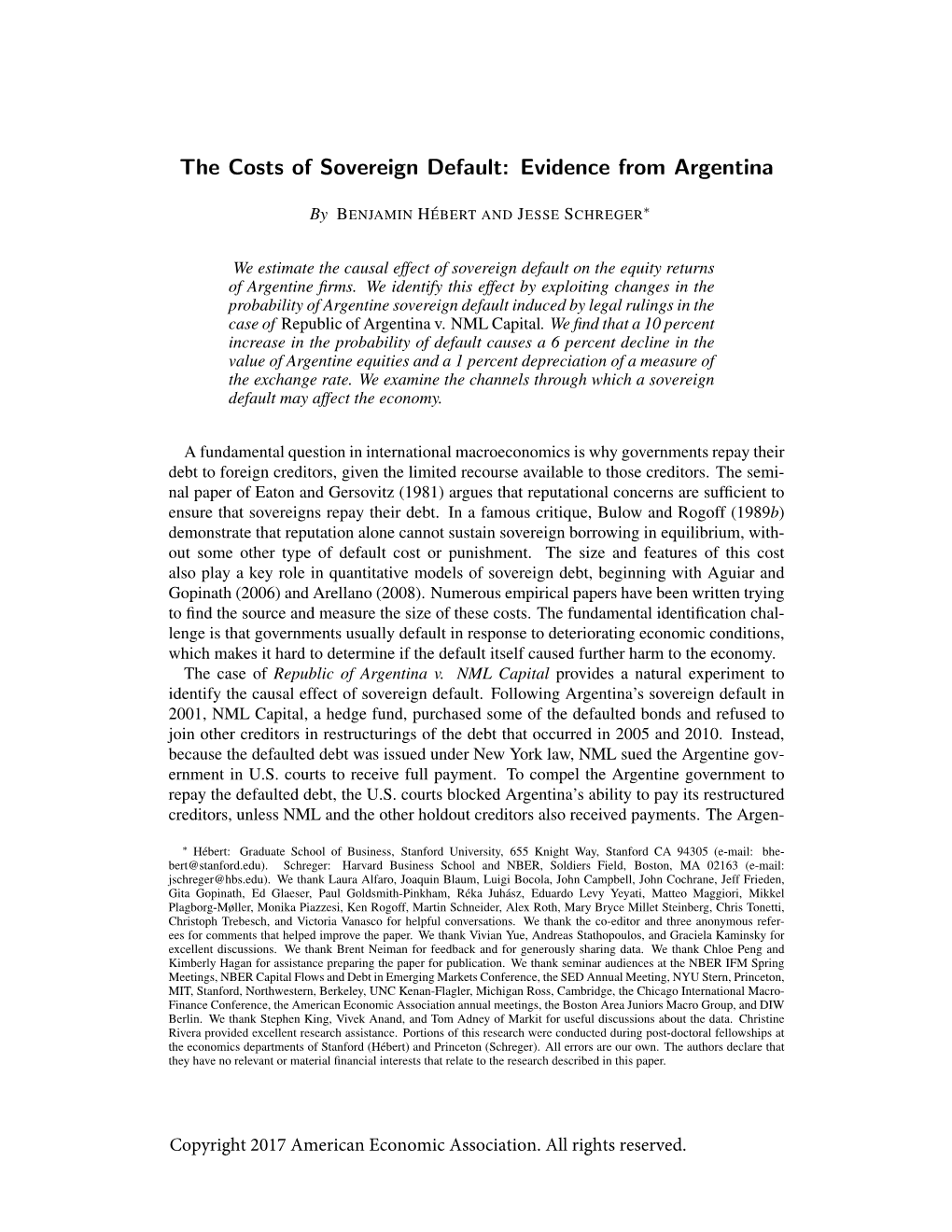 The Costs of Sovereign Default: Evidence from Argentina