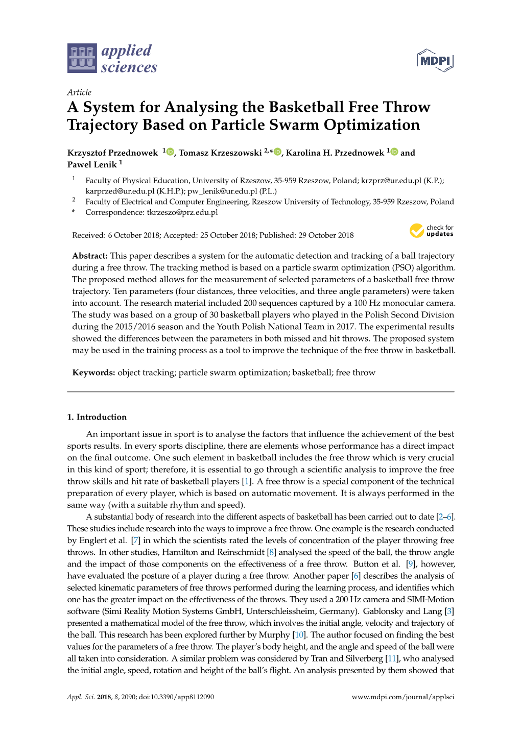 A System for Analysing the Basketball Free Throw Trajectory Based on Particle Swarm Optimization