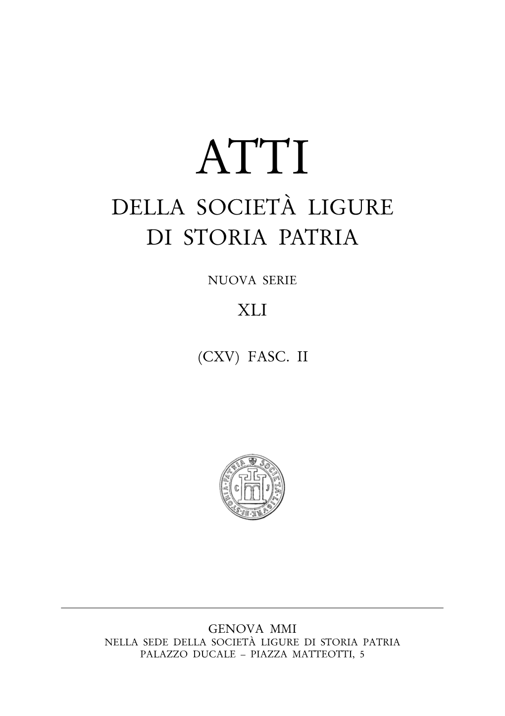 Della Società Ligure Di Storia Patria