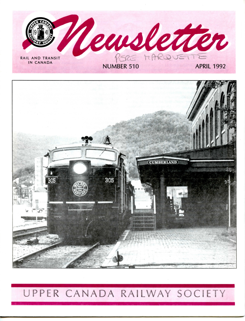 UPPER CANADA RAILWAY SOCIETY 2 » UCRS Newsletter * April 1992