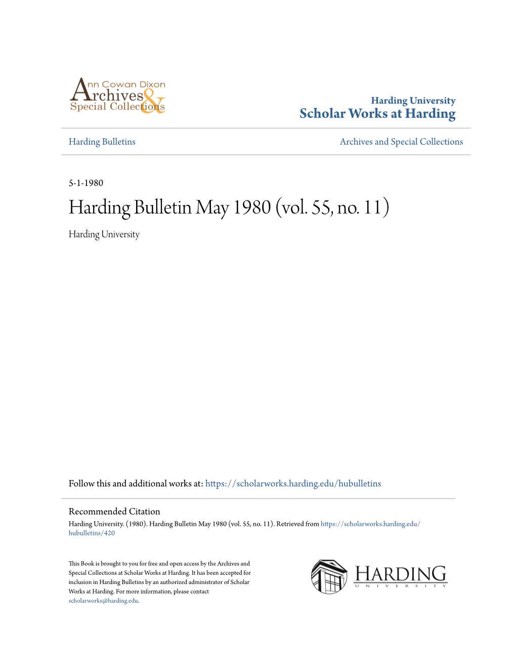 Harding Bulletin May 1980 (Vol