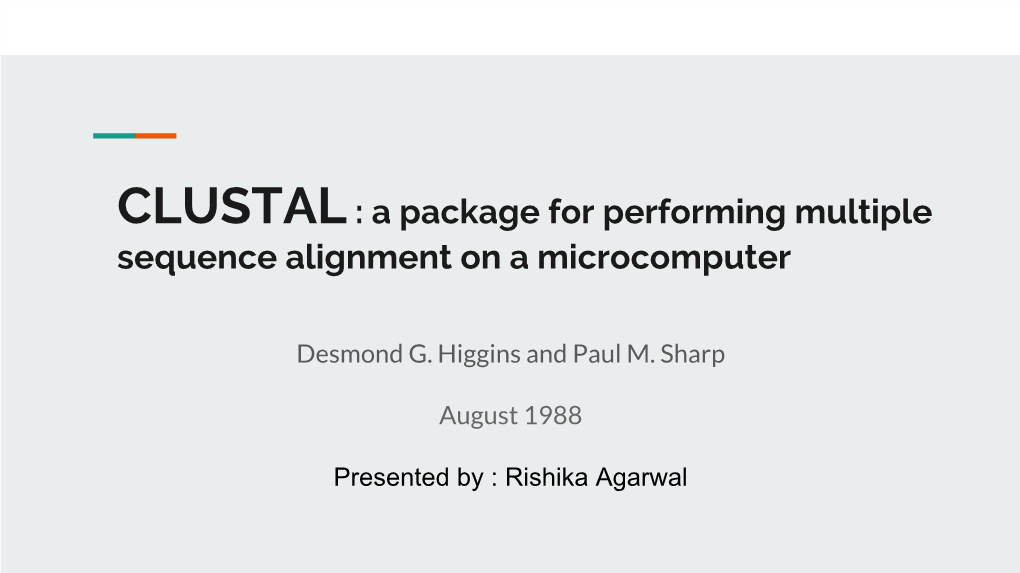 CLUSTAL: a Package for Performing Multiple Sequence Alignment on A