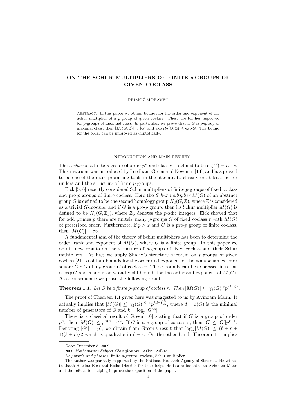 ON the SCHUR MULTIPLIERS of FINITE P-GROUPS of GIVEN COCLASS