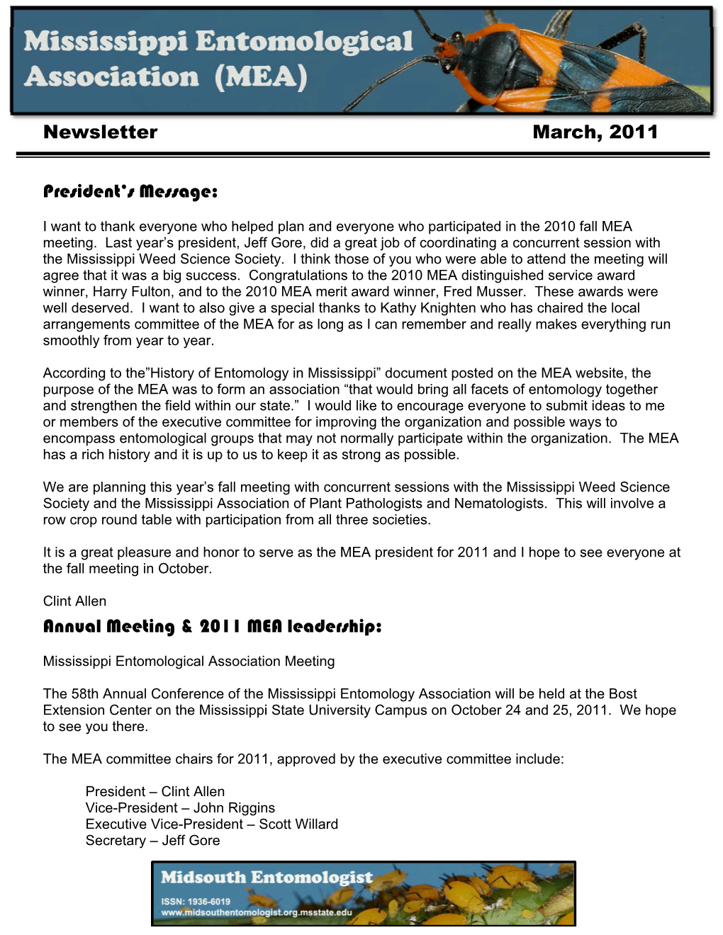Newsletter March, 2011 President's Message