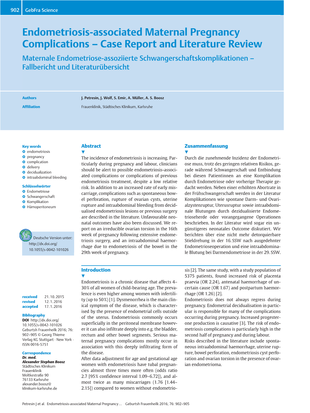 Endometriosis-Associated Maternal Pregnancy Complications – Case