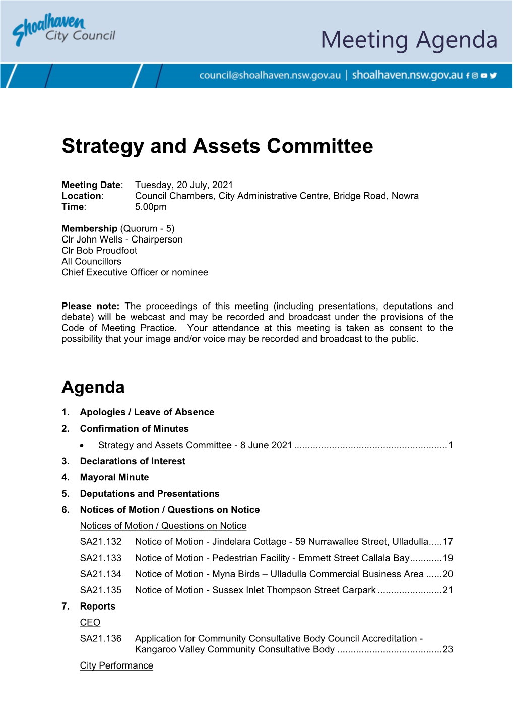 Agenda of Strategy and Assets Committee