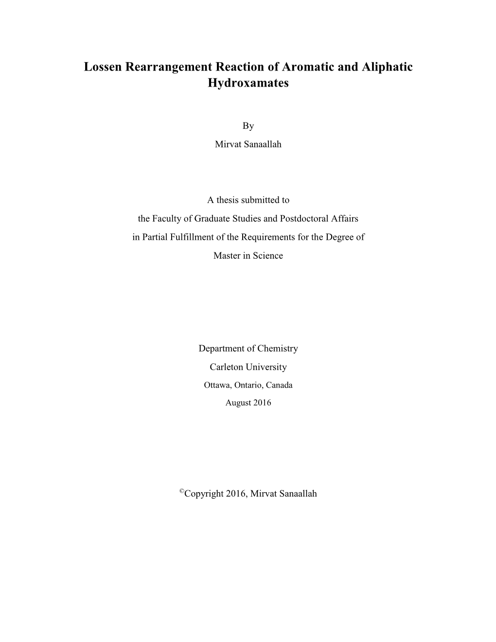 Lossen Rearrangement Reaction of Aromatic and Aliphatic Hydroxamates