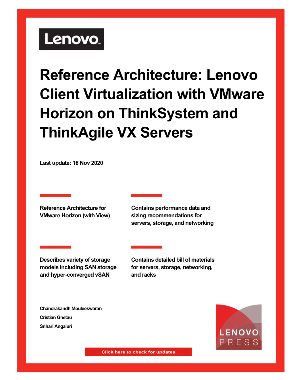 Reference Architecture: Lenovo Client Virtualization with Vmware Horizon on Thinksystem and Thinkagile VX Servers