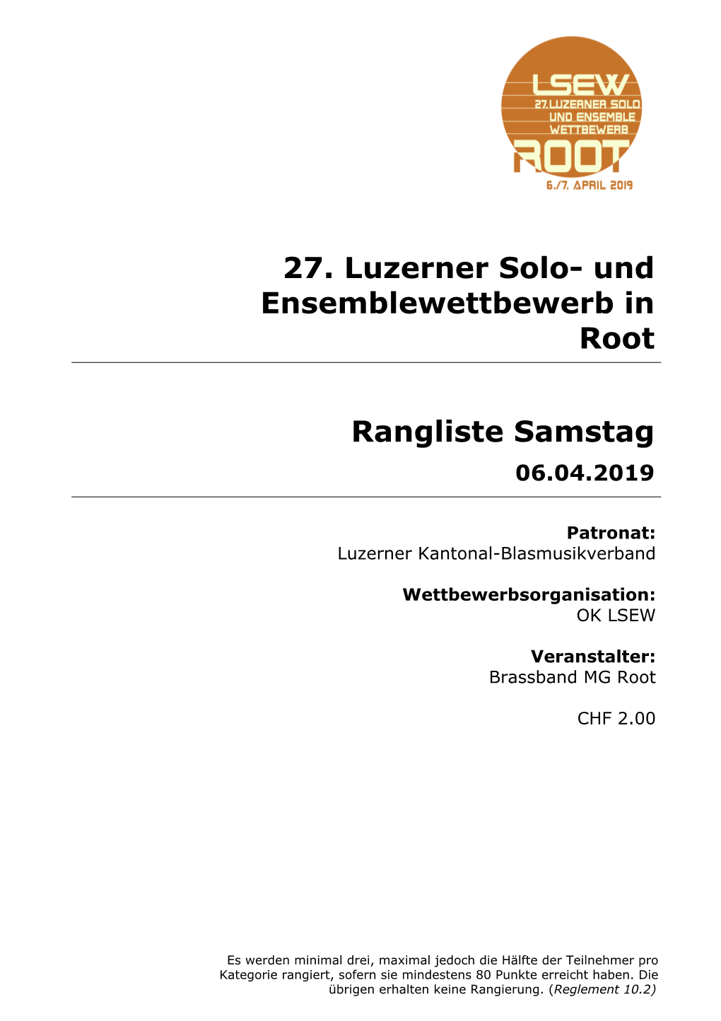 27. Luzerner Solo- Und Ensemblewettbewerb in Root
