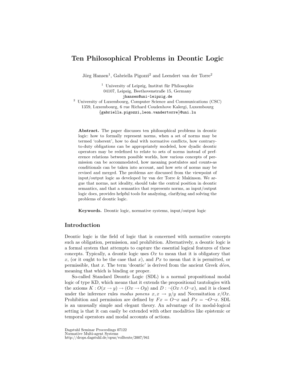 Ten Philosophical Problems in Deontic Logic