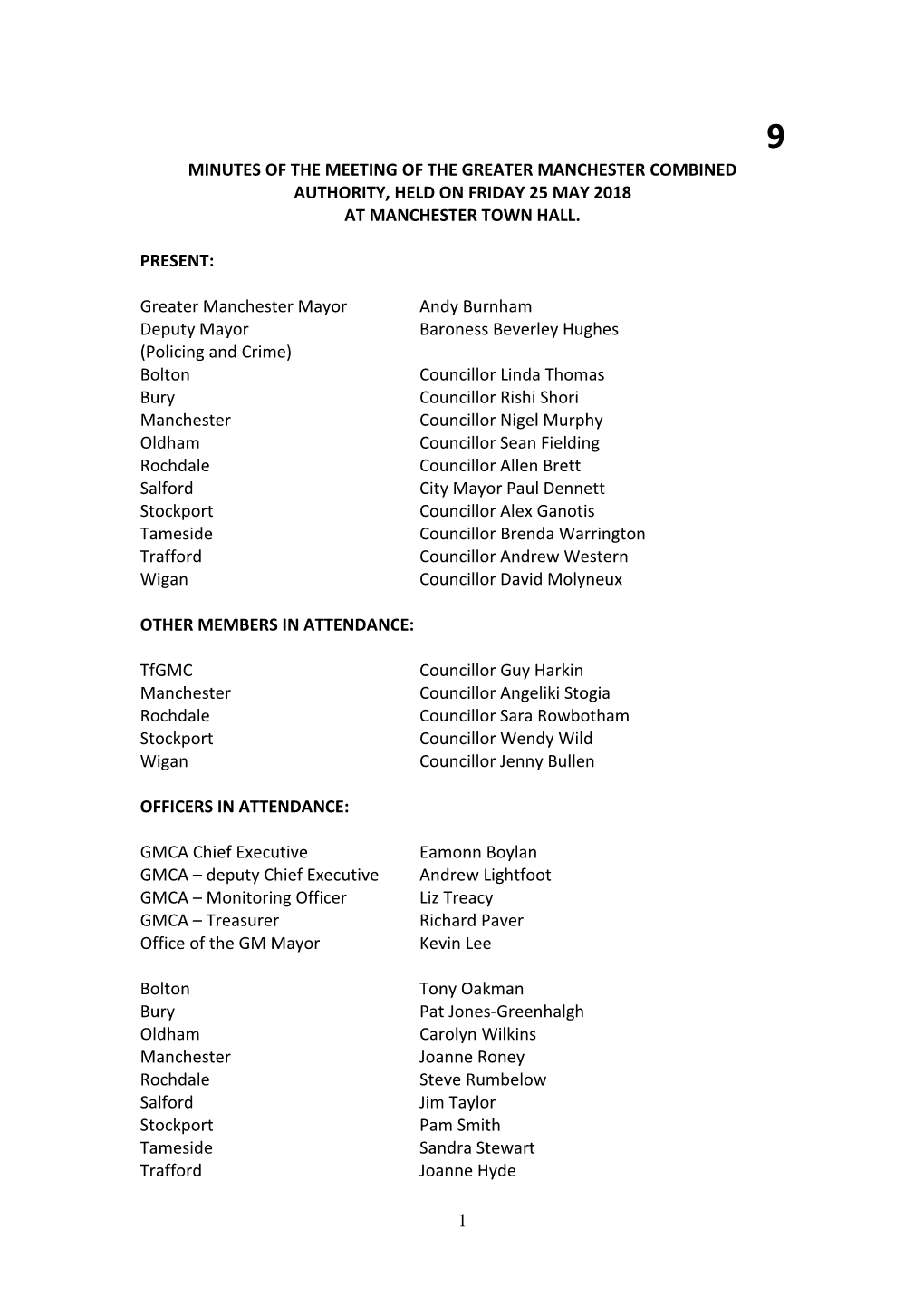 1 Minutes of the Meeting of the Greater Manchester