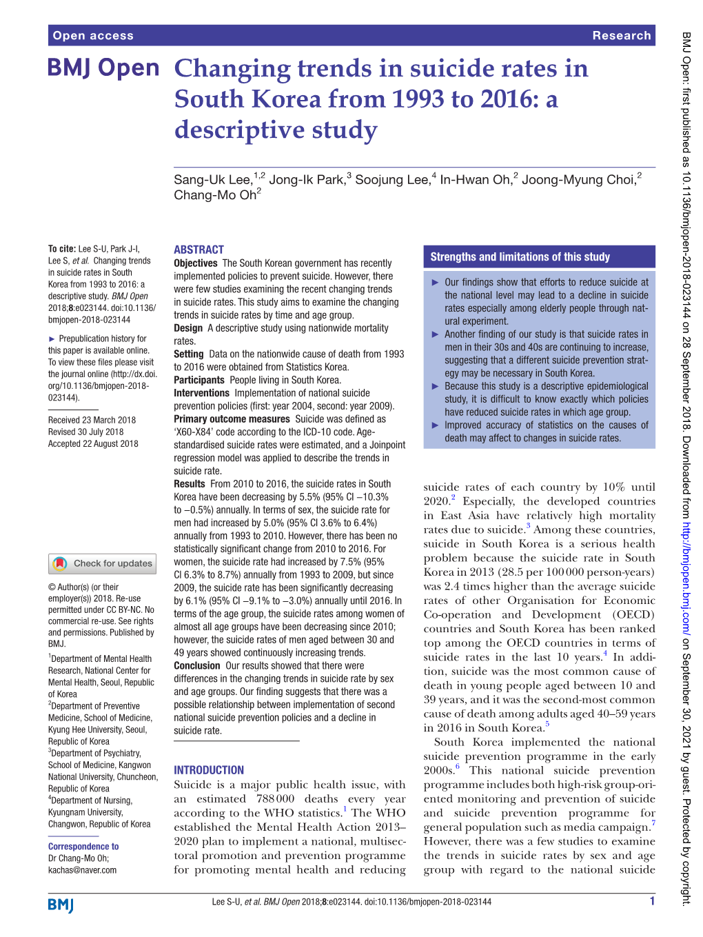 Changing Trends in Suicide Rates in South Korea from 1993 to 2016: a Descriptive Study