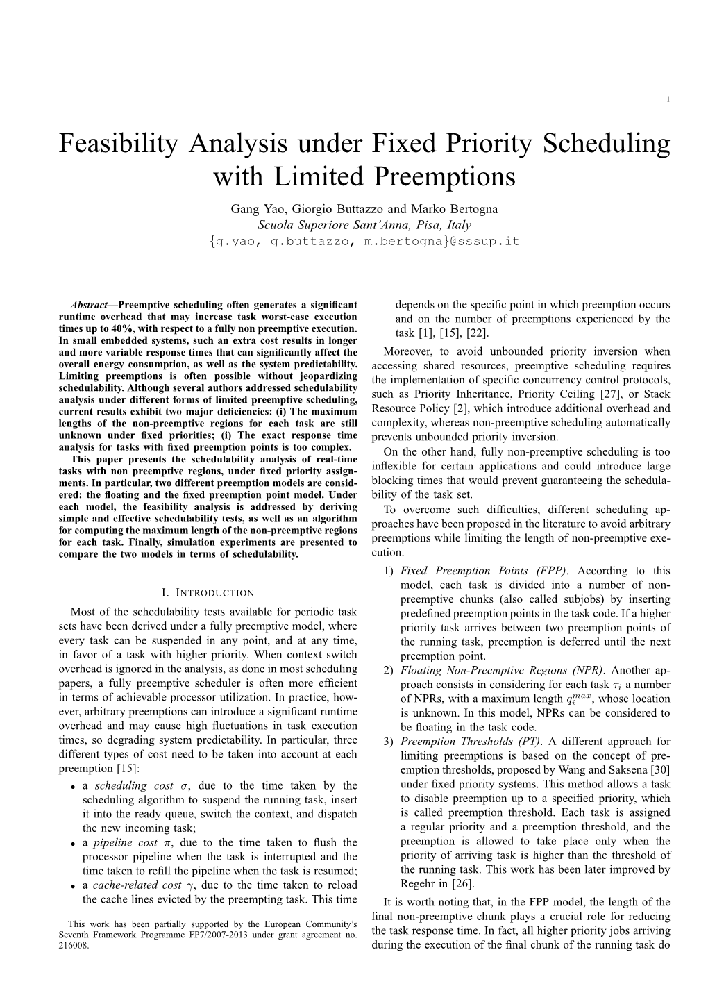 Feasibility Analysis Under Fixed Priority Scheduling with Limited