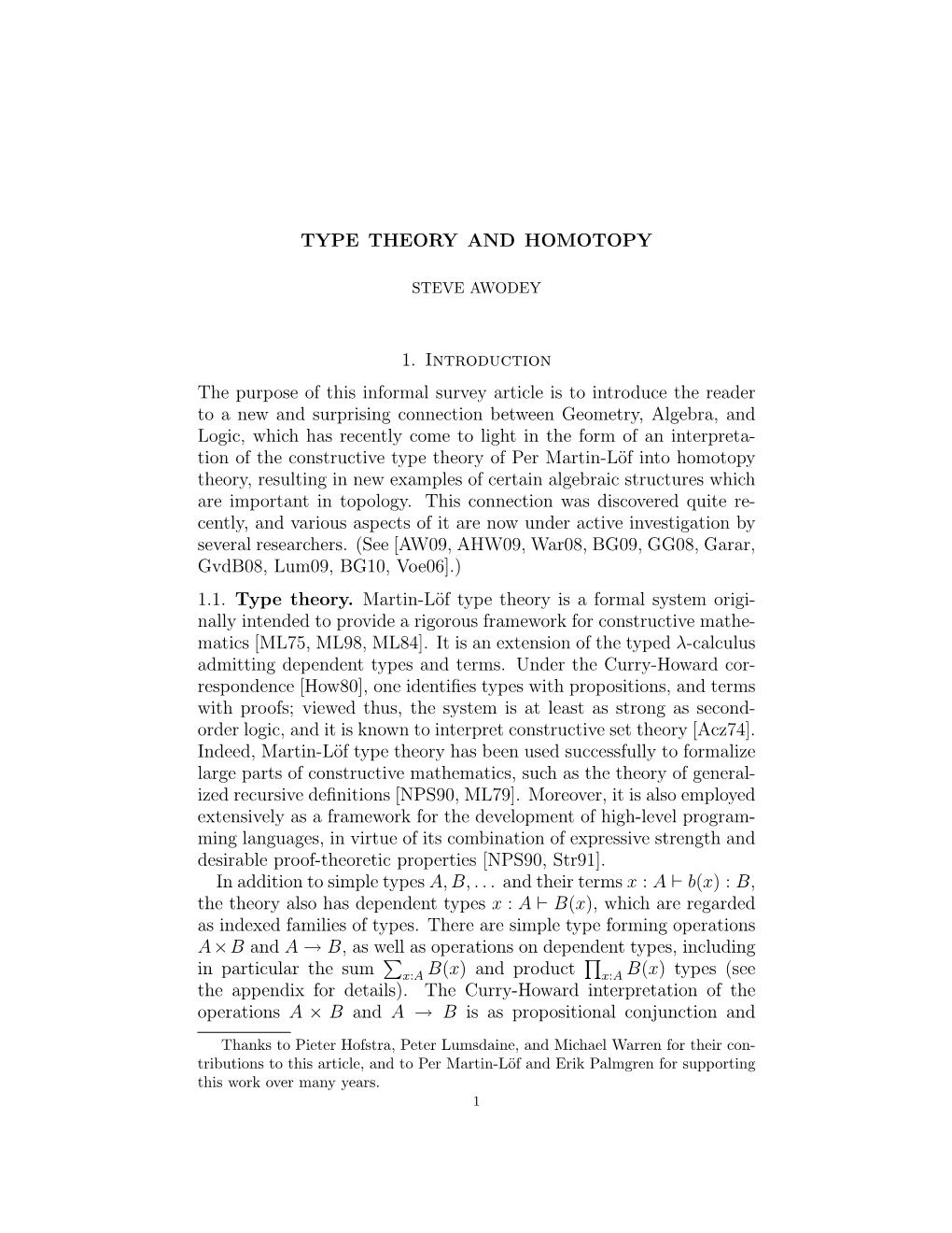 Type Theory and Homotopy