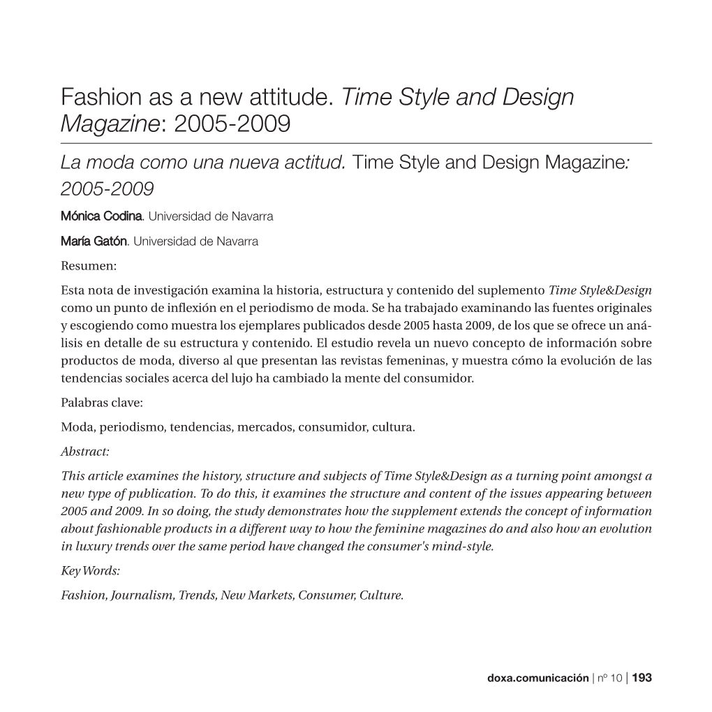 Fashion As a New Attitude. Time Style and Design Magazine: 2005-2009