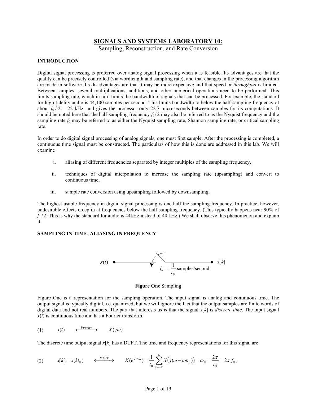 SIGNALS and SYSTEMS LABORATORY 10: Sampling, Reconstruction, and Rate Conversion