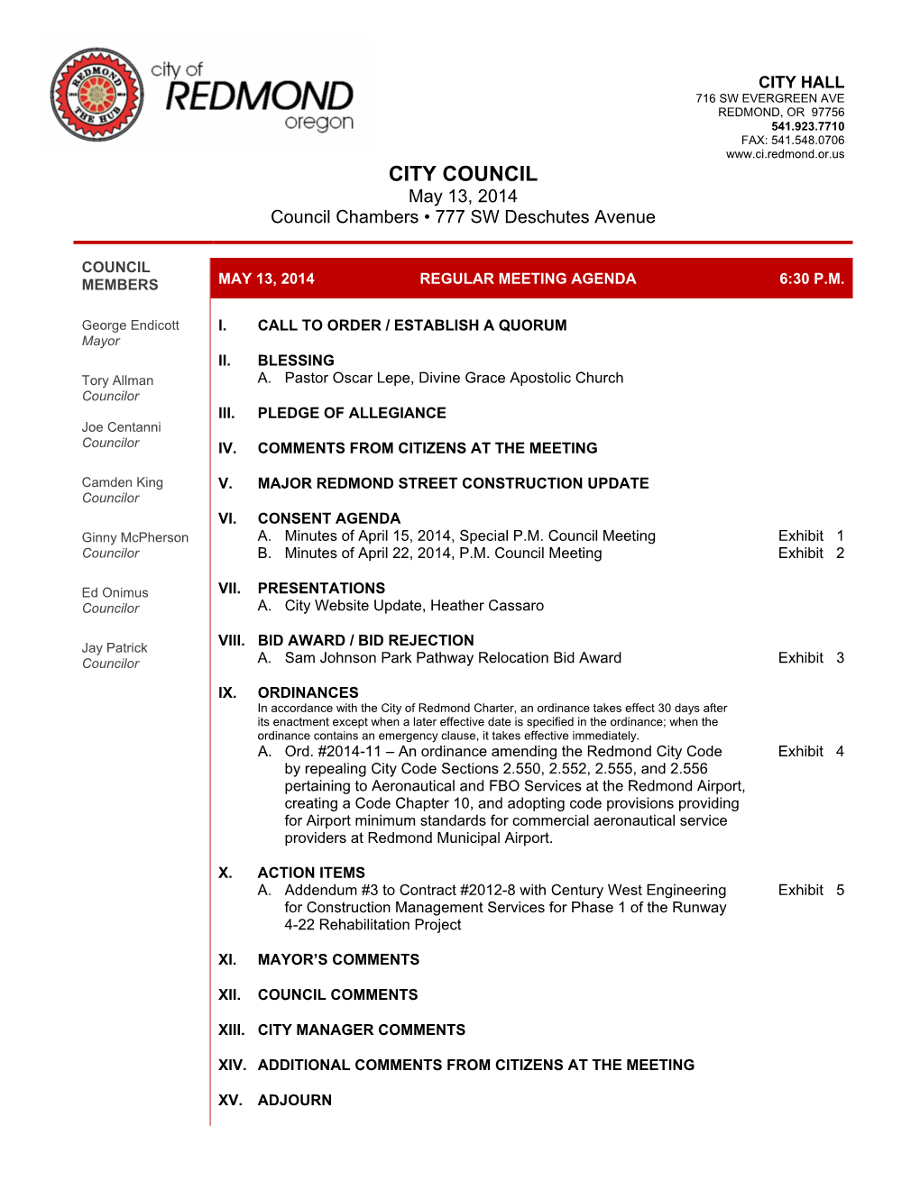 CITY COUNCIL May 13, 2014 Council Chambers • 777 SW Deschutes Avenue