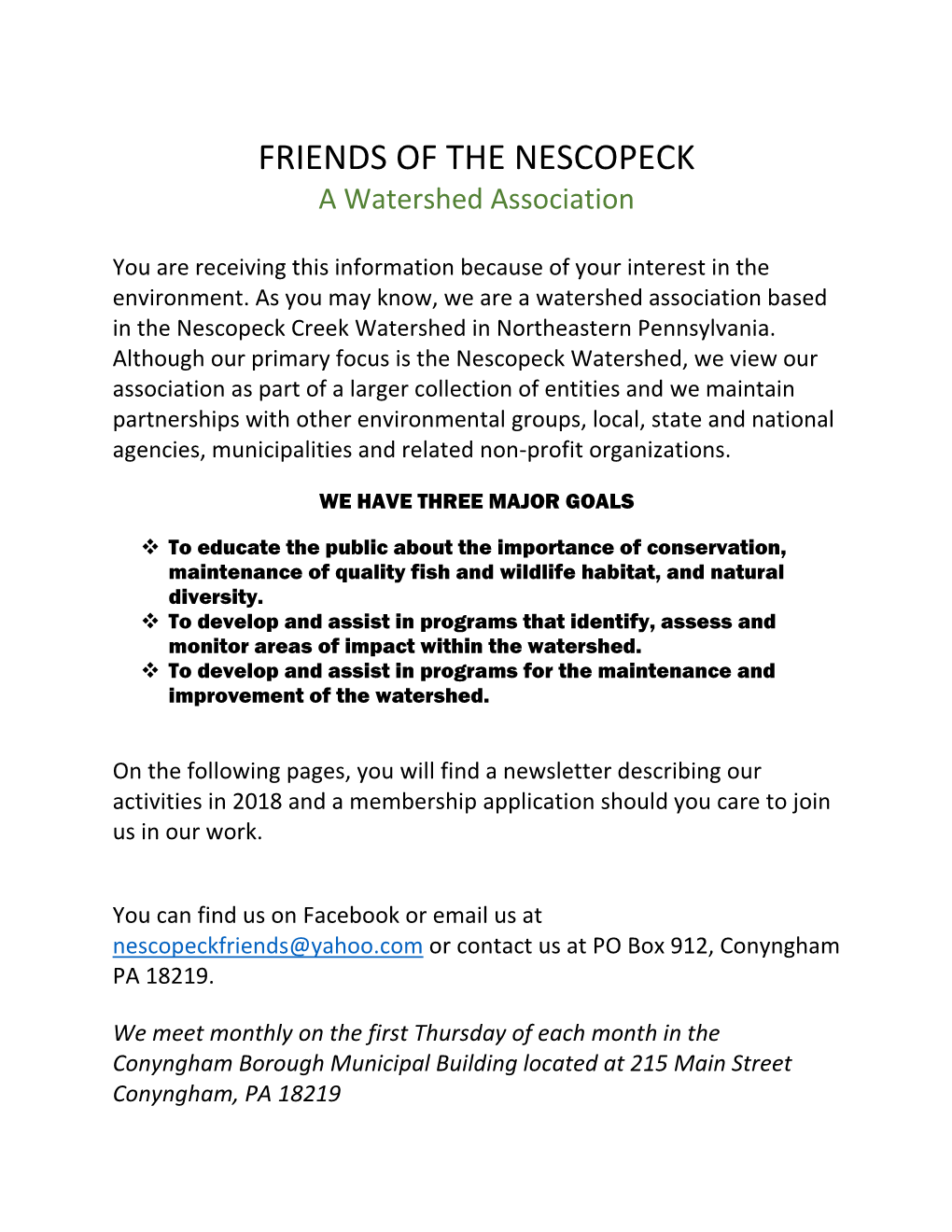 Friends of Nescopeck Newsletter 2018