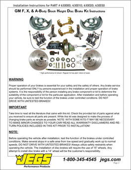 GM F, X, & A-Body Stock Height Disc Brake Kit Instructions