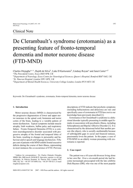 De Clerambault's Syndrome (Erotomania)