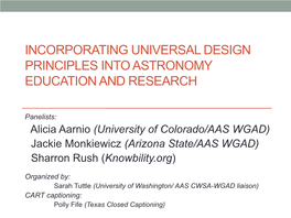Universal Design Principles Into Astronomy Education and Research