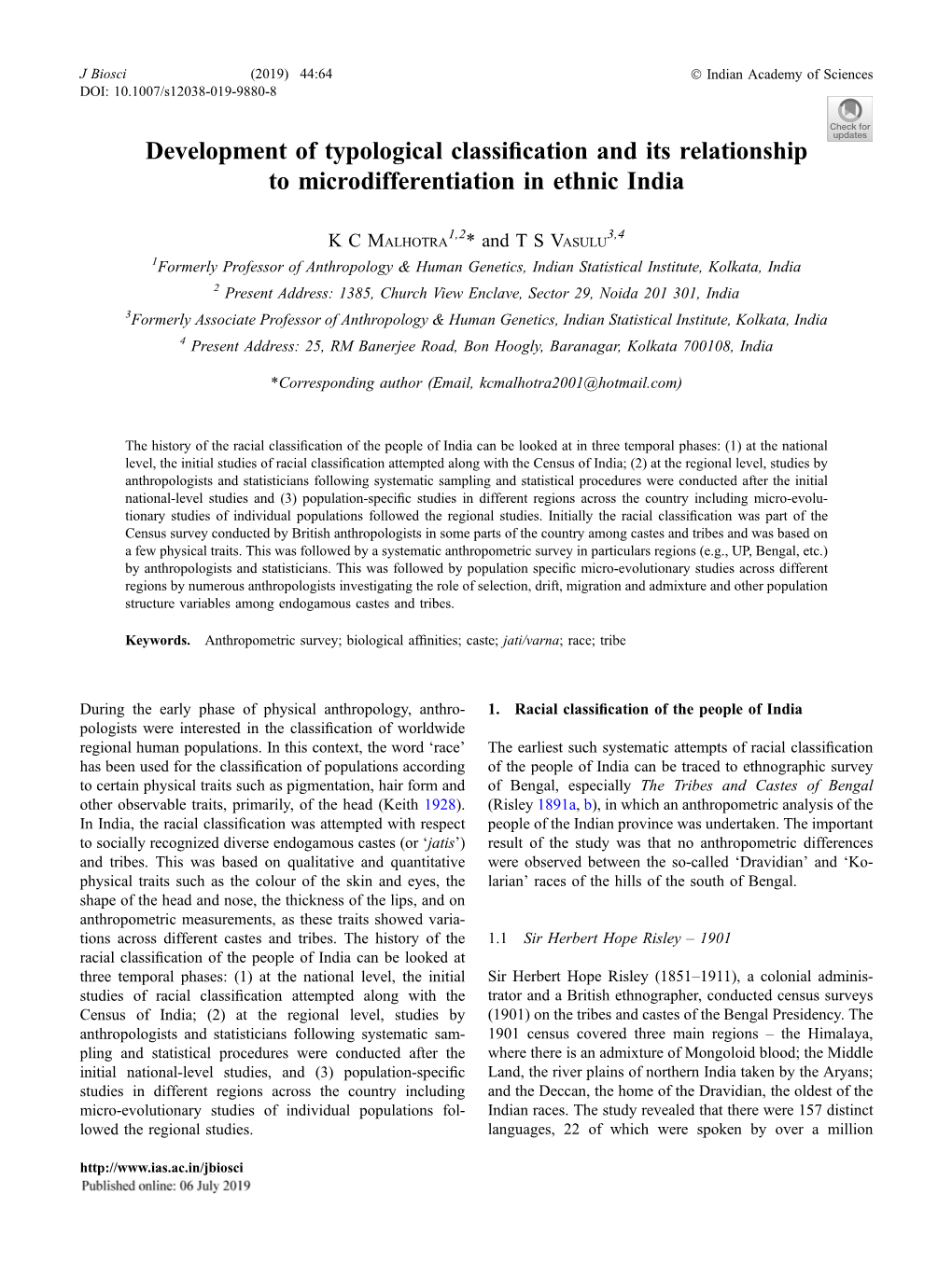 Development of Typological Classification and Its Relationship To