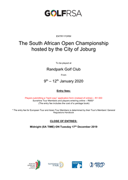 The South African Open Championship Hosted by the City of Joburg