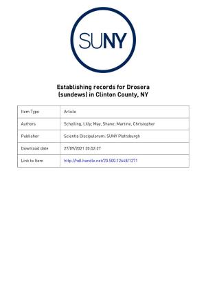 Establishing Records for Drosera (Sundews) in Clinton County, NY