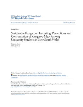 Sustainable Kangaroo Harvesting: Perceptions and Consumption of Kangaroo Meat Among University Students in New South Wales Elisabeth Grant SIT Study Abroad