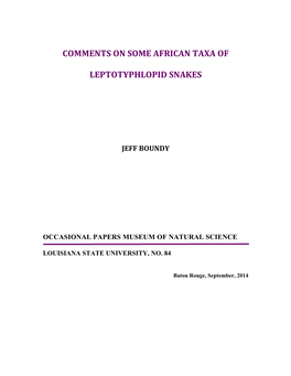 Comments on Some African Taxa of Leptotyphlopid