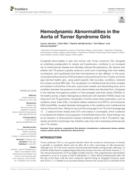 Hemodynamic Abnormalities in the Aorta of Turner Syndrome Girls