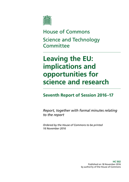 Leaving the EU: Implications and Opportunities for Science and Research