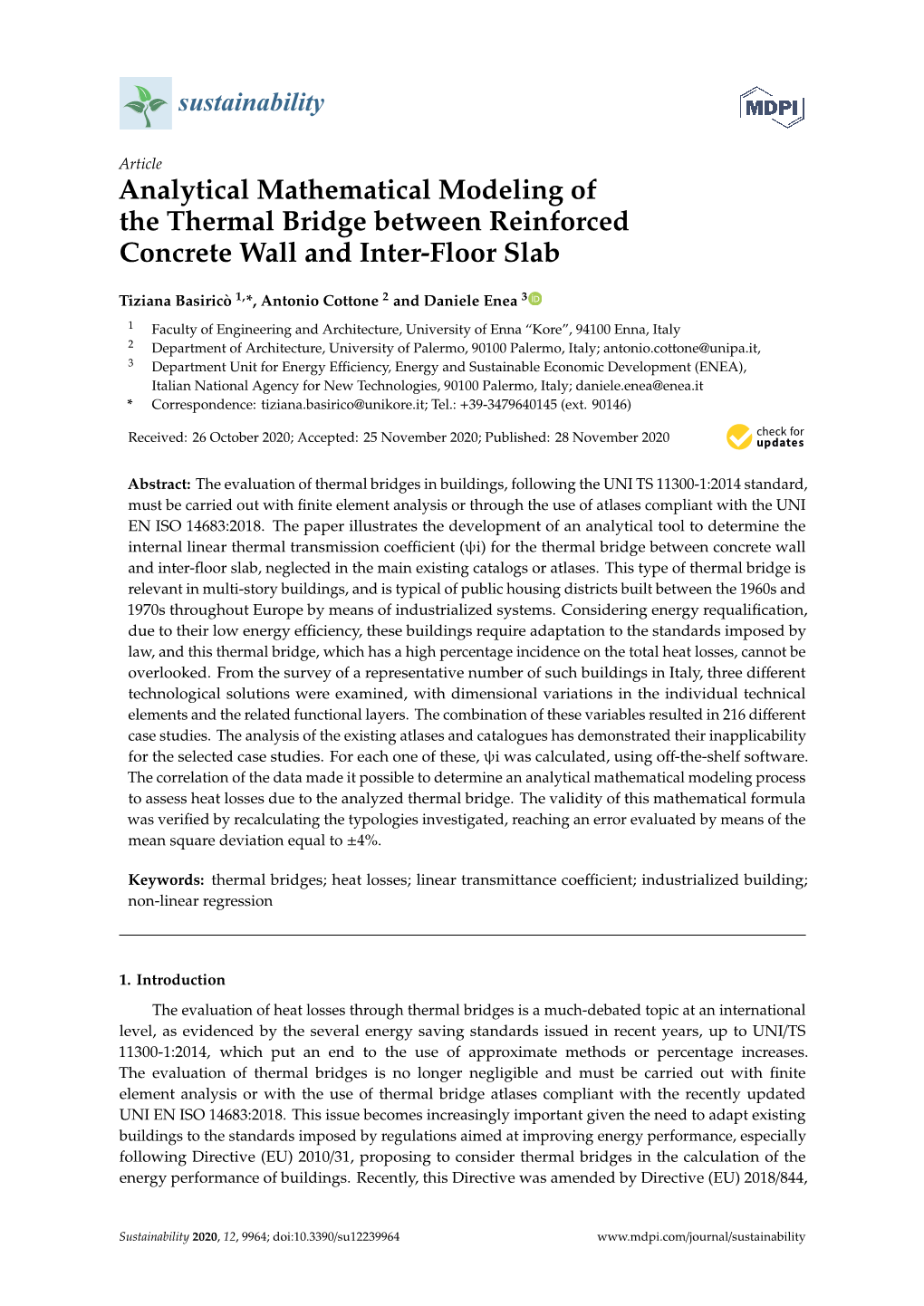 Analytical Mathematical Modeling of the Thermal Bridge Between Reinforced Concrete Wall and Inter-Floor Slab