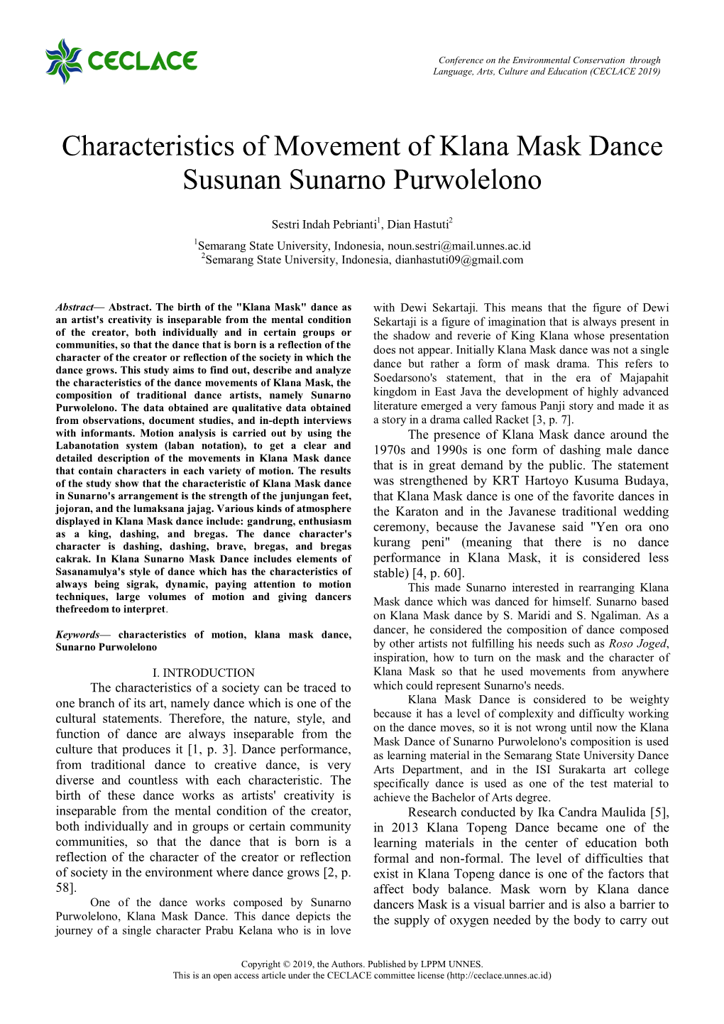 Characteristics of Movement of Klana Mask Dance Susunan Sunarno Purwolelono